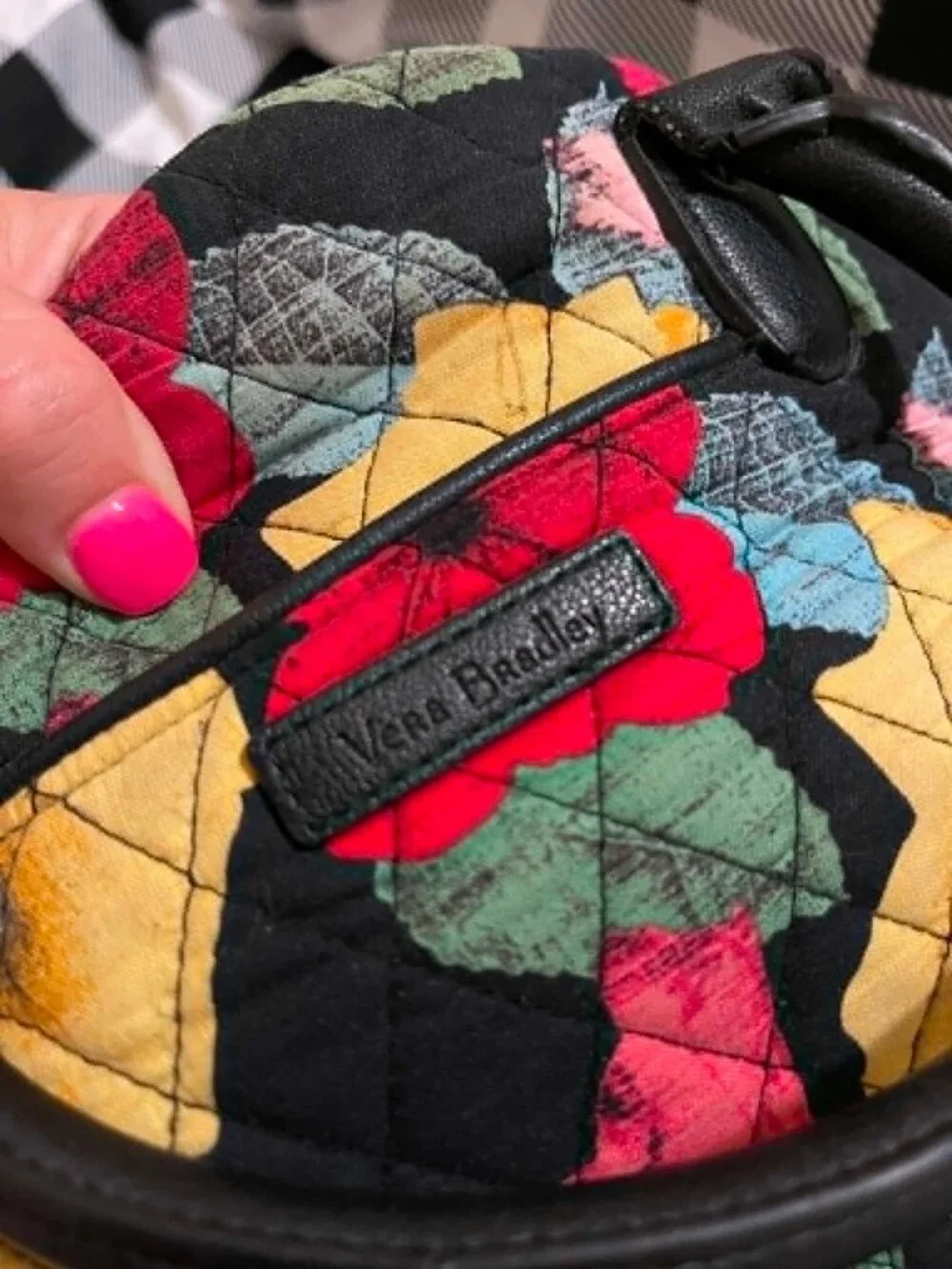 LIKE NEW Vera Bradley Quilted Cotton Satchel, Roses and Butterflies 14" x 10 - Picture 3 of 14